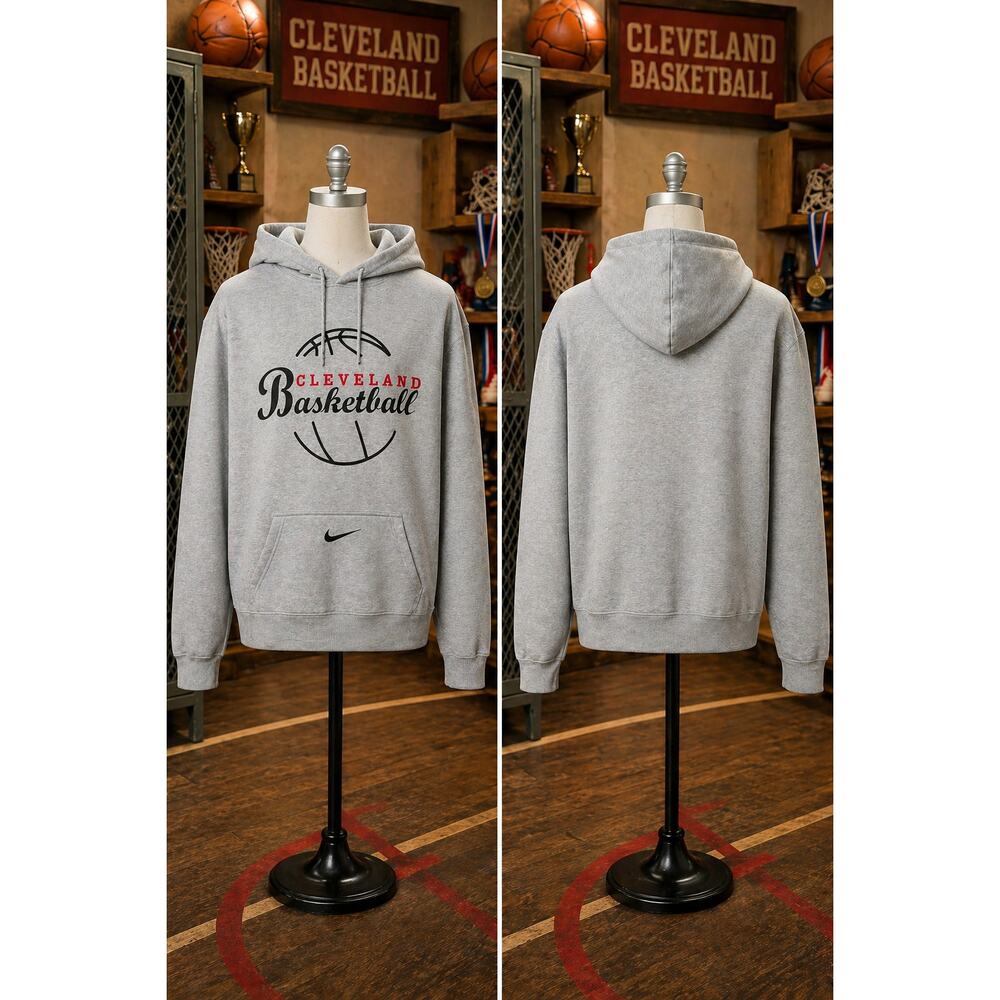 Nike Team Y2K Cleveland Basketball Hoodie XXL Gray Swoosh Pullover Lebron